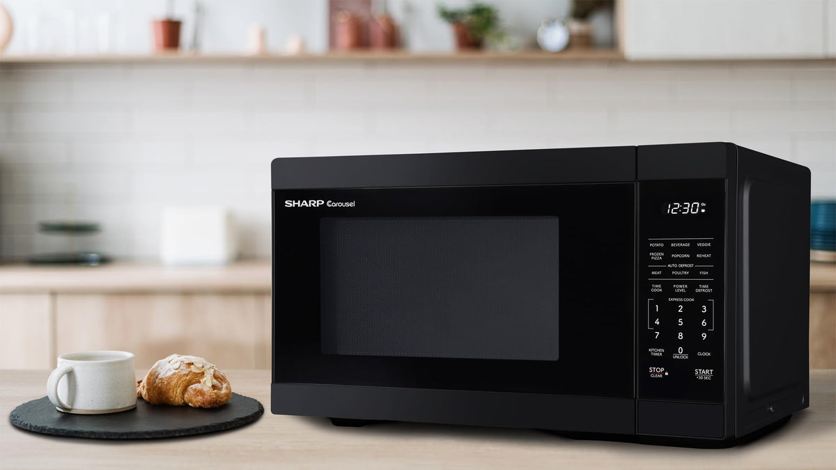 Sharp plus 30 seconds quick start button enables fast batch reheating.