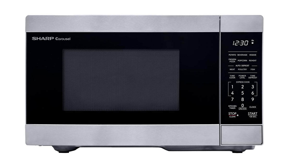 Sharp microwave with a 10.6 inch carousel turntable for even heating.