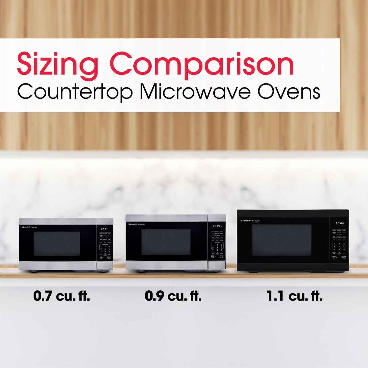 Sharp microwave interior lighting enhances visibility during cooking.