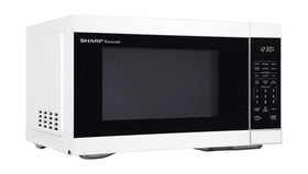 Sleek white and black SHARP microwave design suitable for modern kitchens.