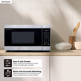 Sharp microwave stainless steel front door adds a sleek kitchen look.