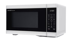 Bright LED interior lighting in a SHARP microwave enhances food inspection.