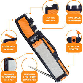 Sharp Pebble Orange Ninja with dual diamond plates for quick edge repairs