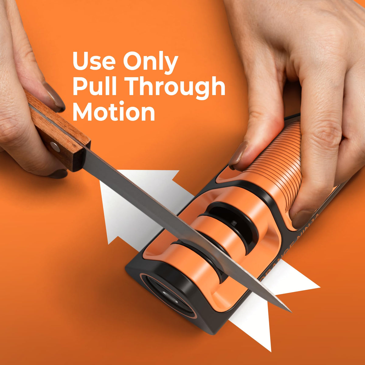 Orange Ninja Mini Sharpener with built-in bottle opener adds prep convenience.