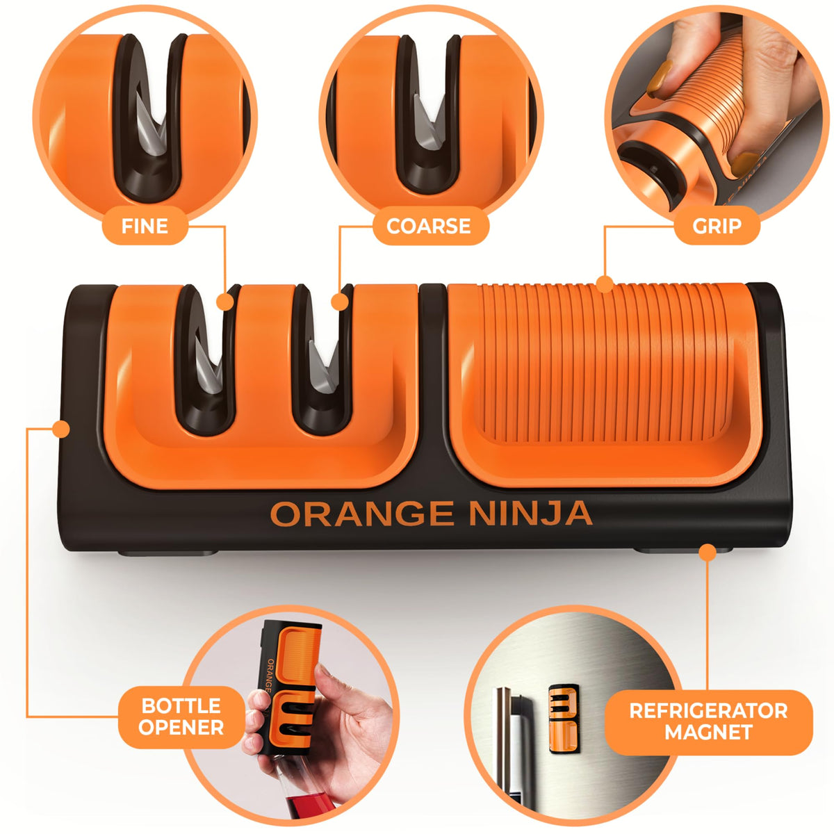 Sharp Pebble Orange Ninja Mini Sharpener offers fine sharpening for precise edges.