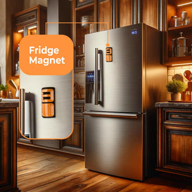 Sharp Pebble Orange Ninja fridge attachment keeps blades accessible in the kitchen.