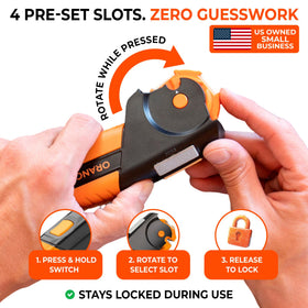 Sharp Pebble Orange Ninja Sharpener axe-focused image highlights tough blade sharpening capability