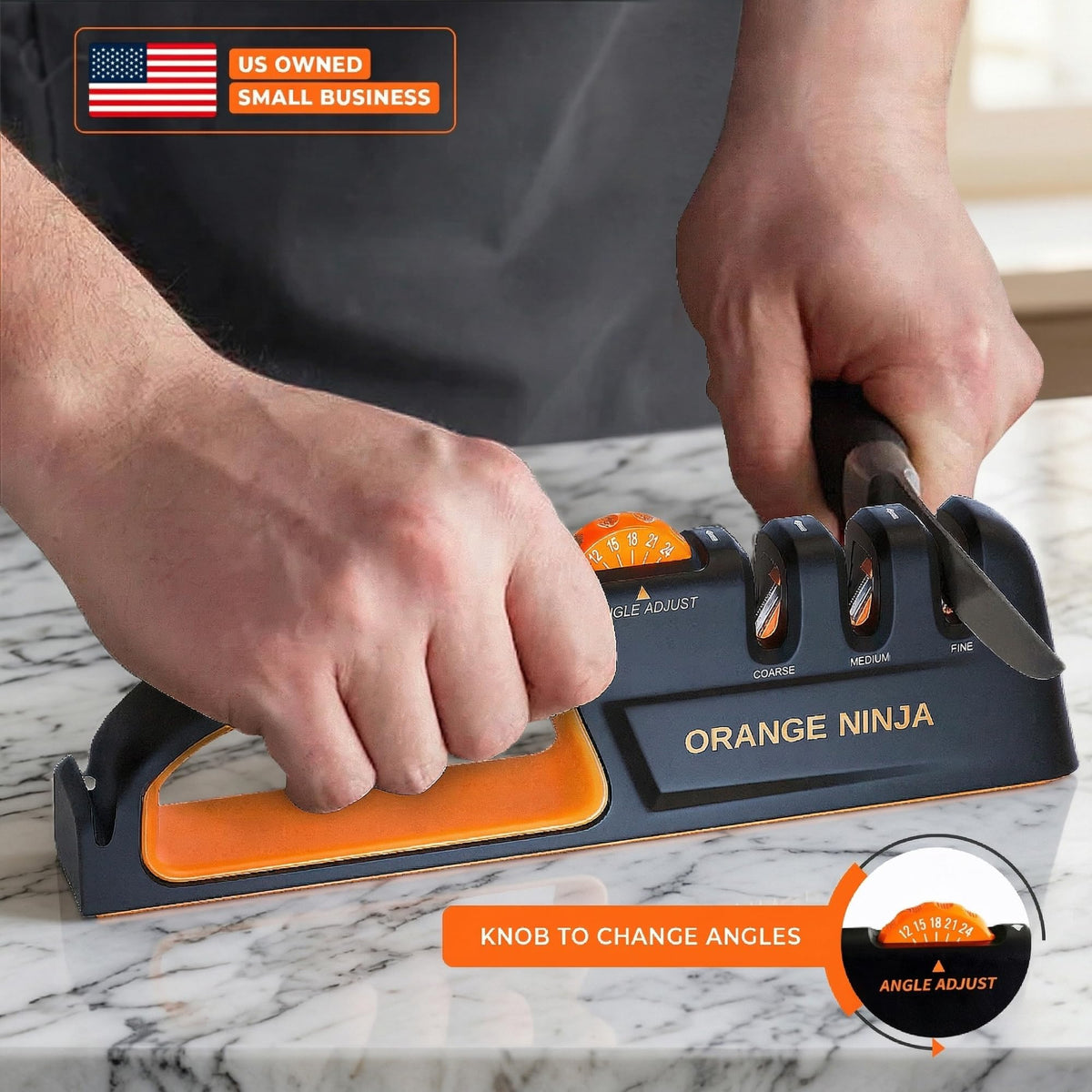 Sharp Pebble slot-system knife sharpener enabling quick, multi-slot sharpening.