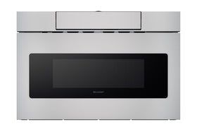 Sharp SMD2470ASY microwave drawer front view in stainless steel for a modern kitchen