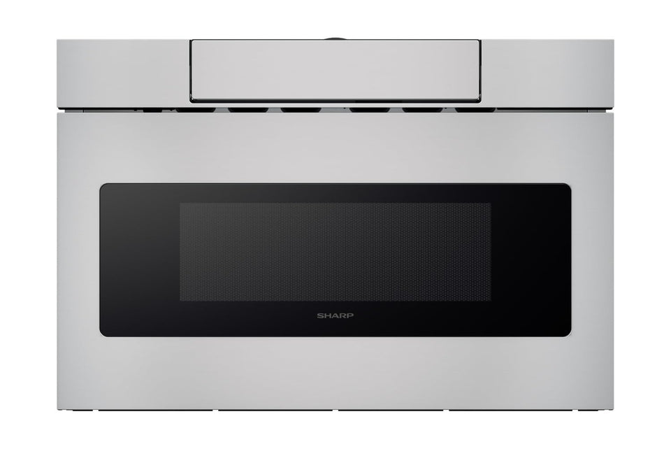 Sharp SMD2470ASY microwave drawer front view in stainless steel for a modern kitchen