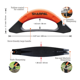 SHARPAL 112N sharpens a hatchet for reliable garden maintenance.