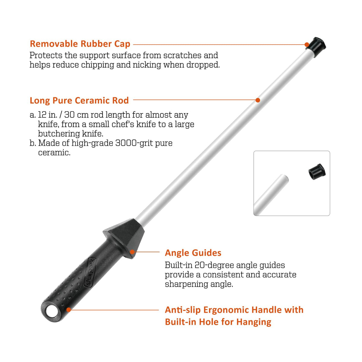 Sharpeak ceramic 3000 grit rod offering durable edge refinement.