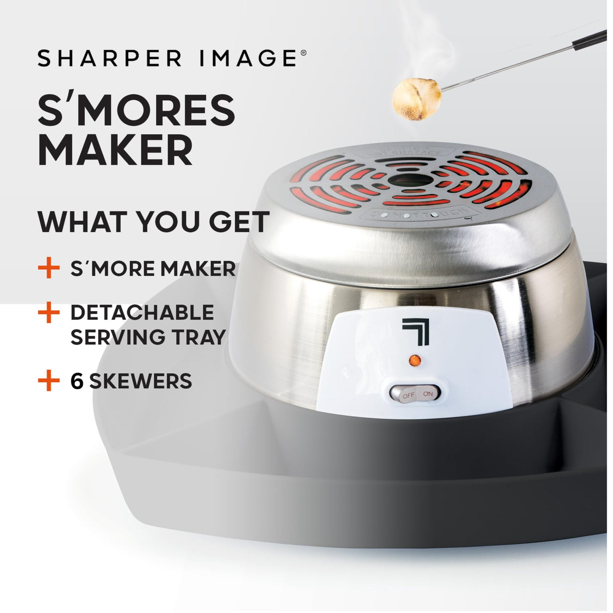 Sharper Image S'mores sticks arranged with roasting grill, enabling gooey marshmallows at home.
