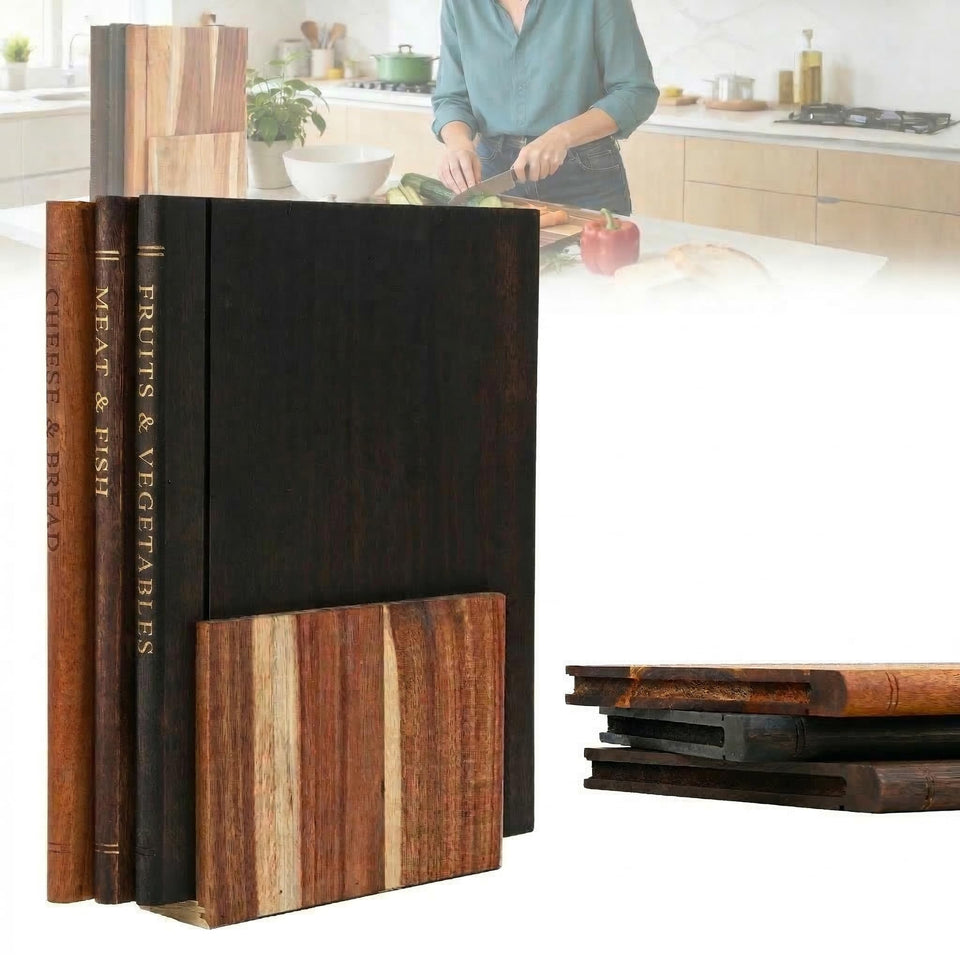 SHATGYI book-shaped cutting boards with stand on display elevate kitchen decor.