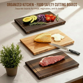 SHATGYI labeled boards for fruits, vegetables, meat, fish, cheese, and bread for organized prep.