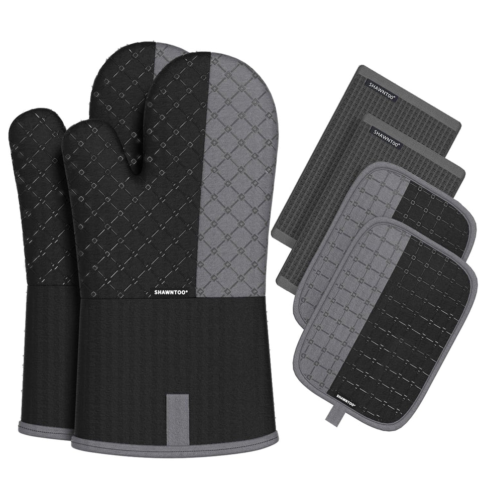 ShawnToo oven mitts 7x13 inches provide sturdy heat protection for hot pots and pans