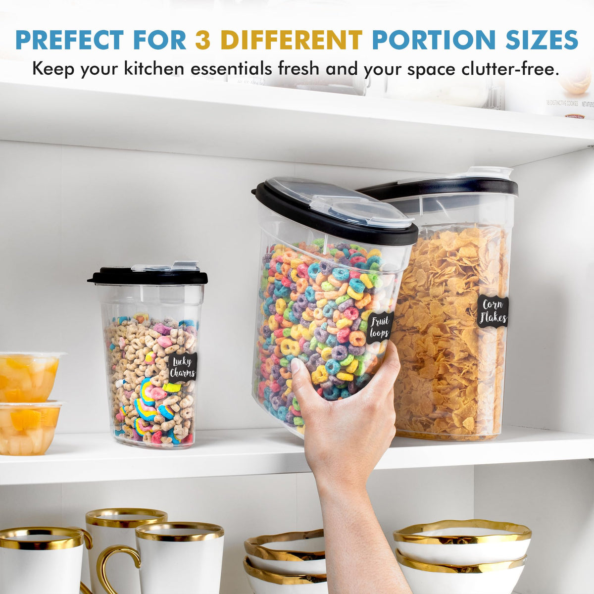 Shazo 3pc cereal container set, 1.2L, ideal for smaller portions and snacks.