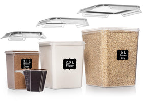 Shazo 6L container with a secure lid keeps flour fresh and accessible.
