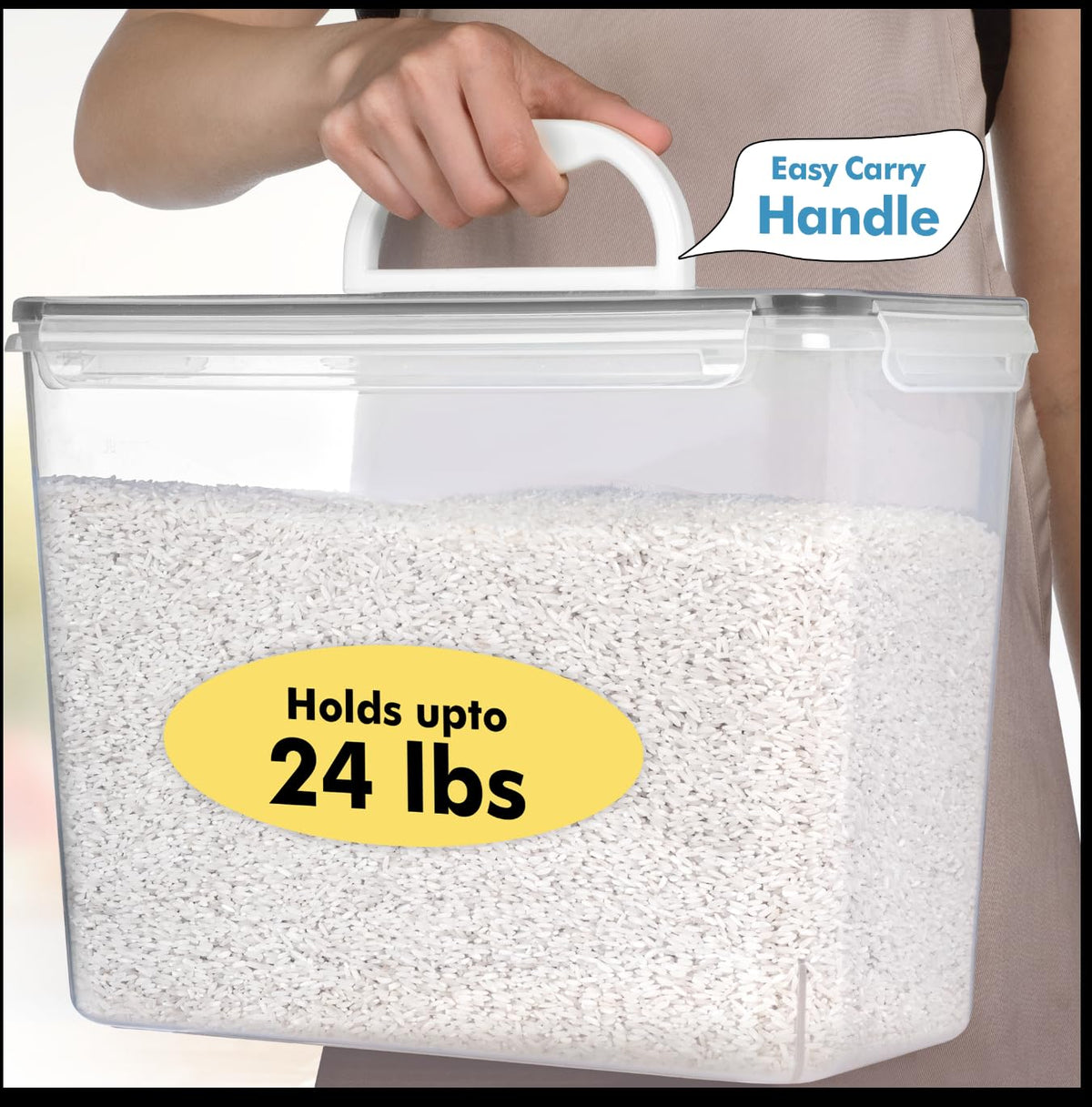 Shazo airtight lids with silicone seal maintain freshness in bulk storage.
