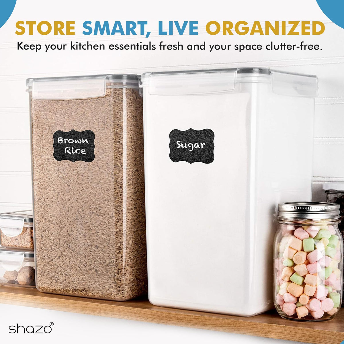 Shazo large kitchen storage in use, showing tidy pantry and labeling