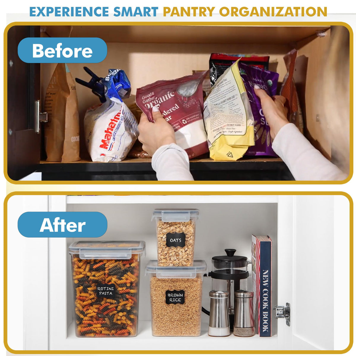Shazo stackable pantry design saves space and reduces clutter.