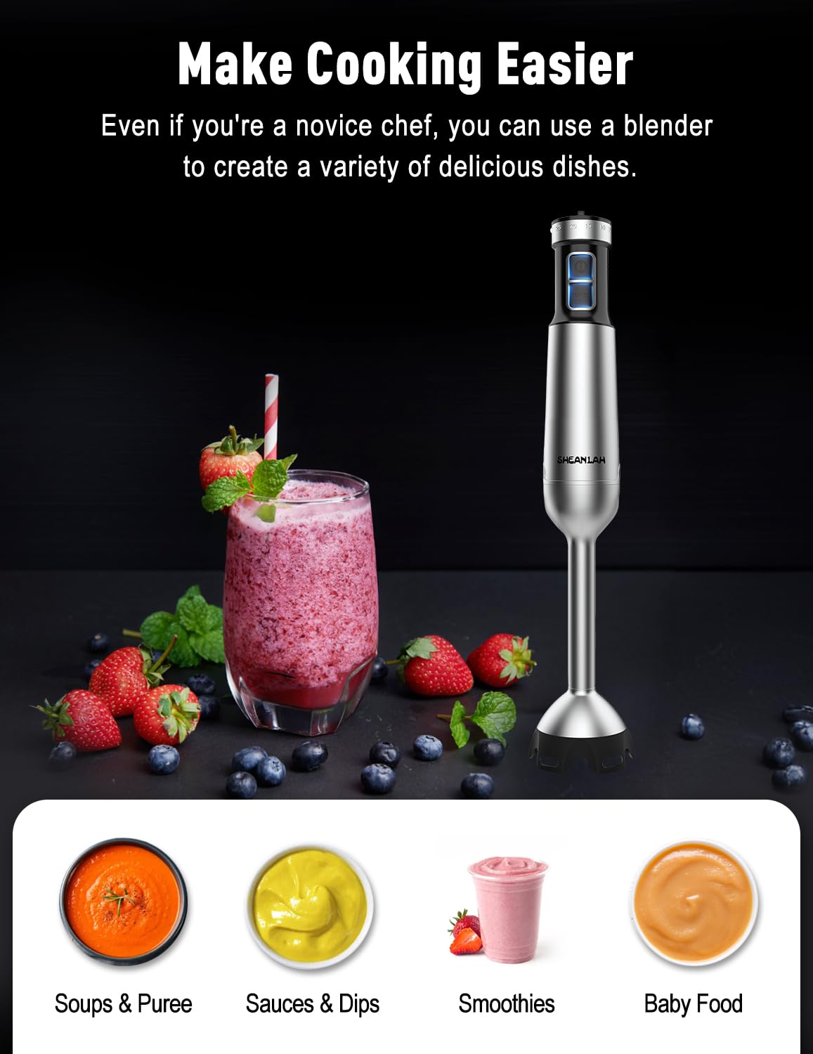 SHEANLAH 4-blade titanium head for efficient blending and durability