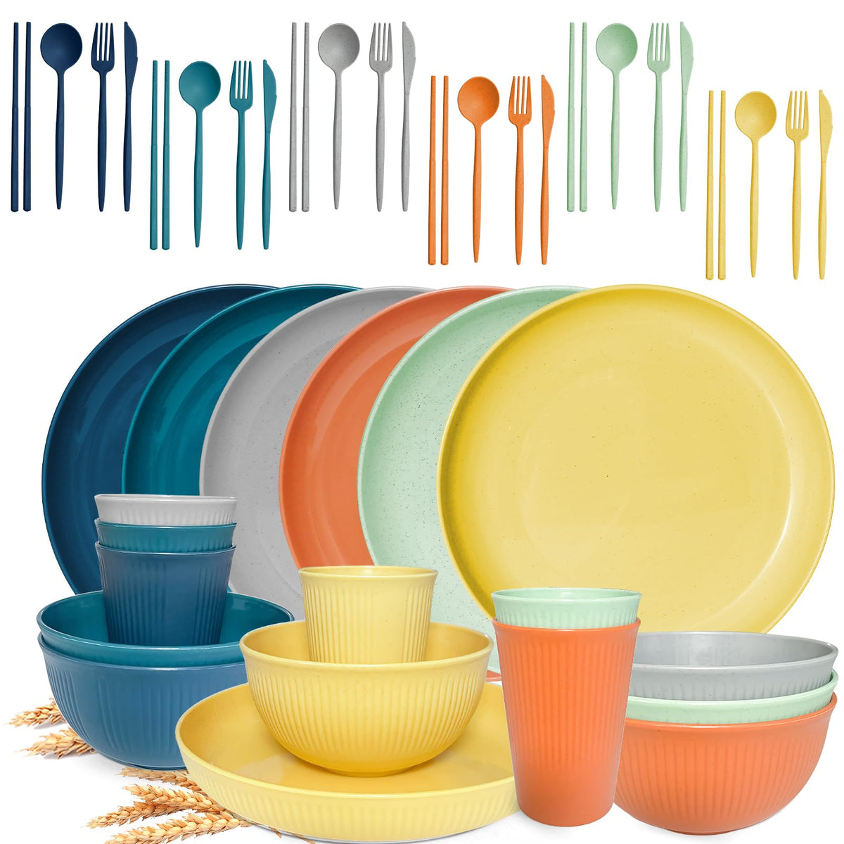 SHECIPIN 8-inch plates in wheat straw, durable and lightweight for everyday meals