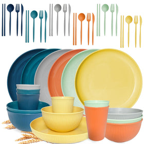 SHECIPIN 8-inch plates in wheat straw, durable and lightweight for everyday meals