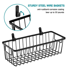 SheeChung rustic black wire bin provides easy shelf organization.