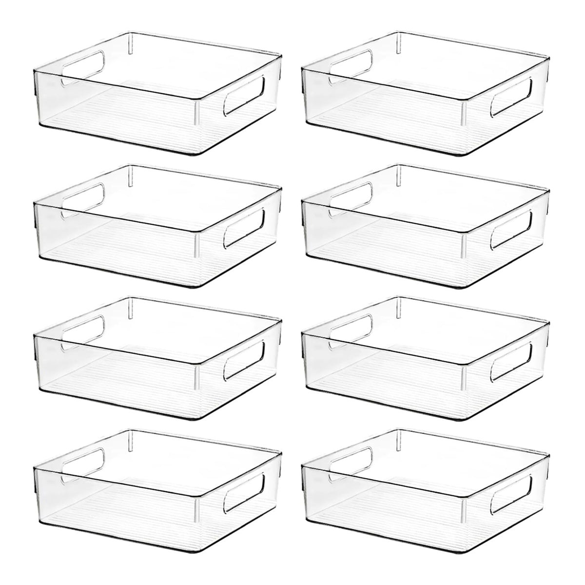 ShelfShaper clear plastic storage bin in a kitchen for organized shelves and easy visibility