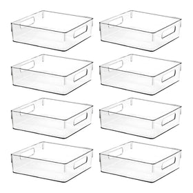 ShelfShaper clear plastic storage bin in a kitchen for organized shelves and easy visibility