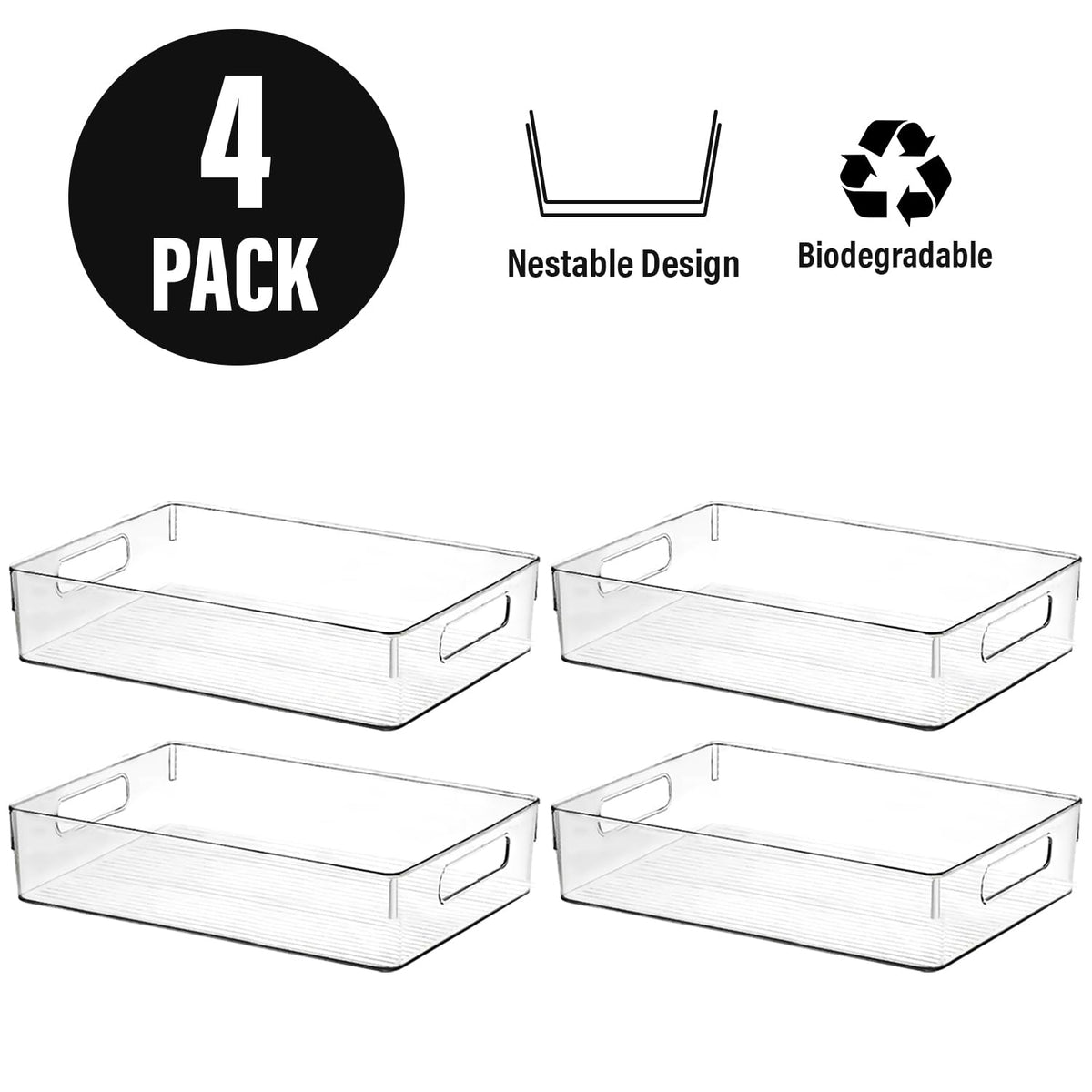 ShelfShaper clear storage bin in bathroom cabinets declutters vanity areas.
