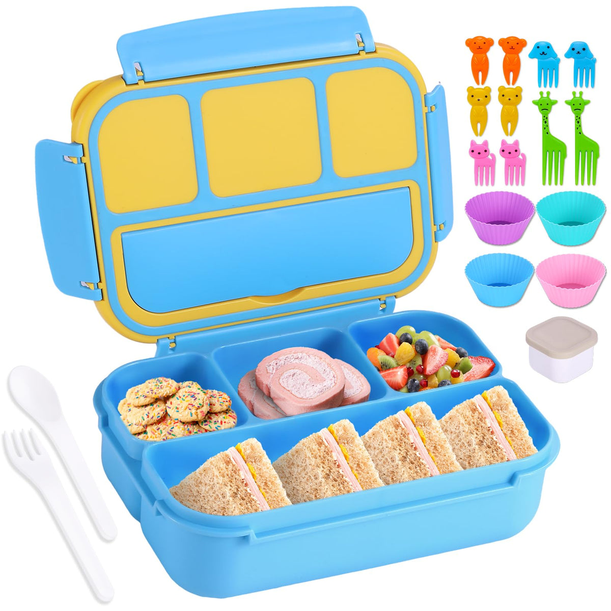 Shell and Turtle bento box kids blue four compartments for balanced meals.