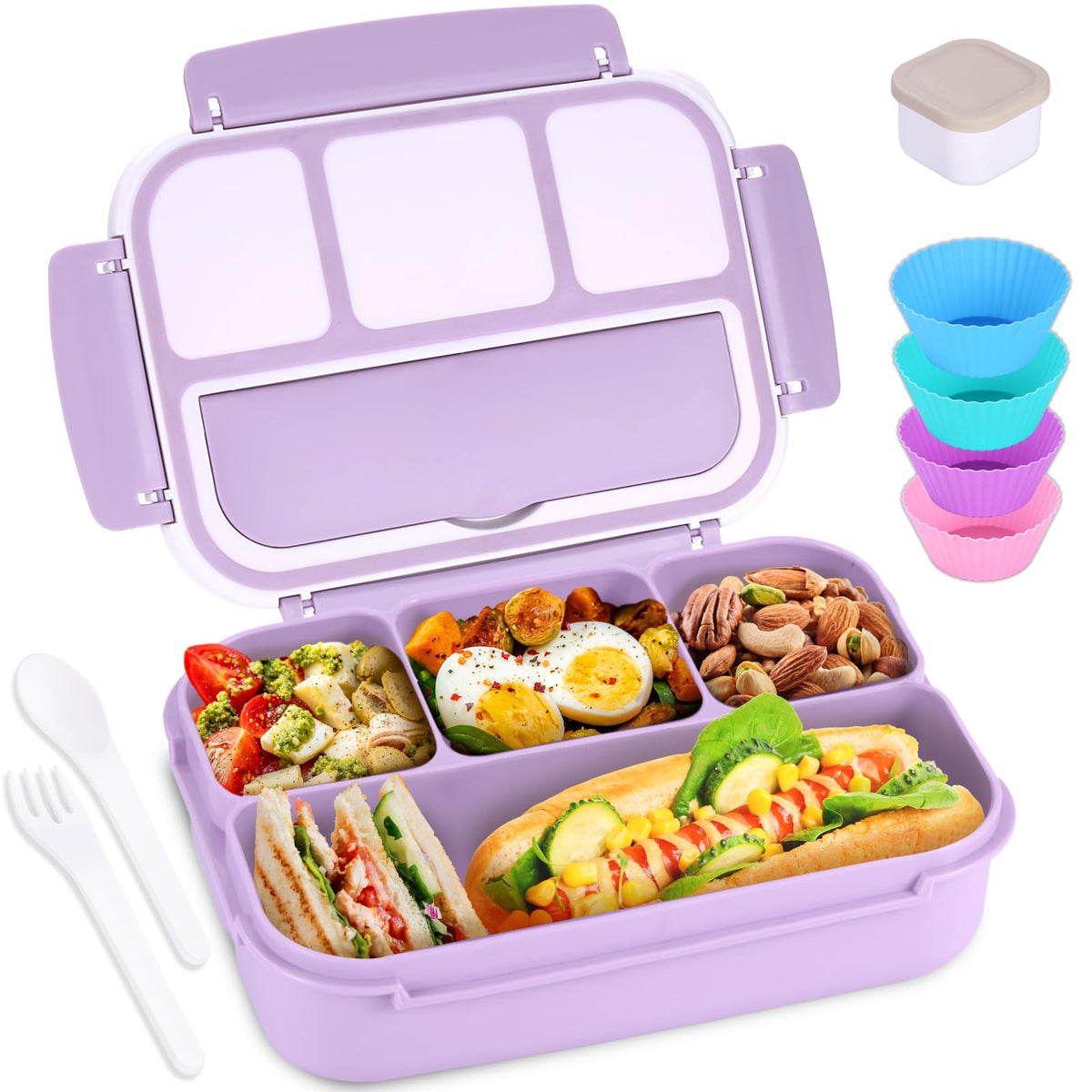 Shell and Turtle bento box lavender lid for stylish, secure meals on the go.