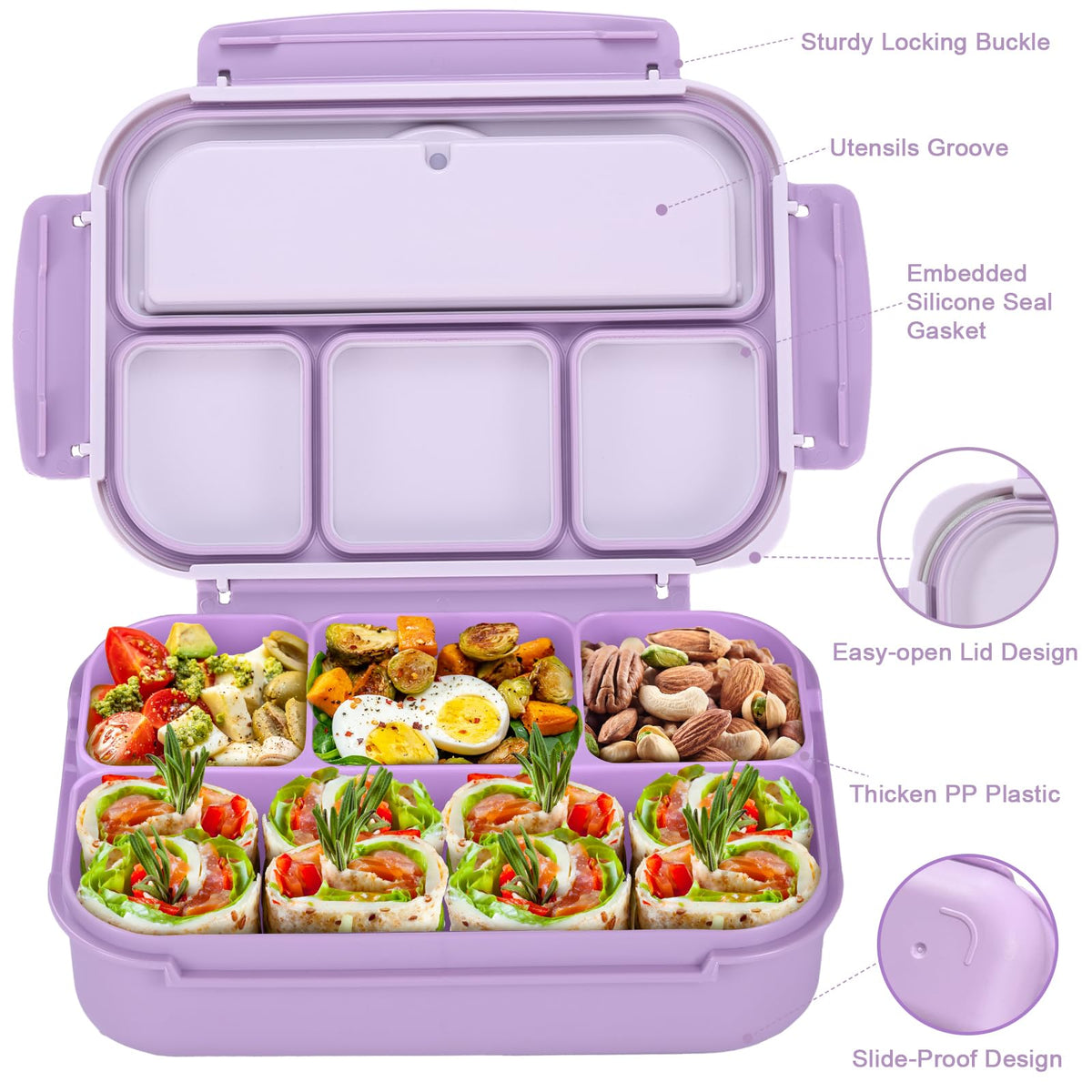 Shell and Turtle bento box with silicone gasket lid prevents leaks during transport.
