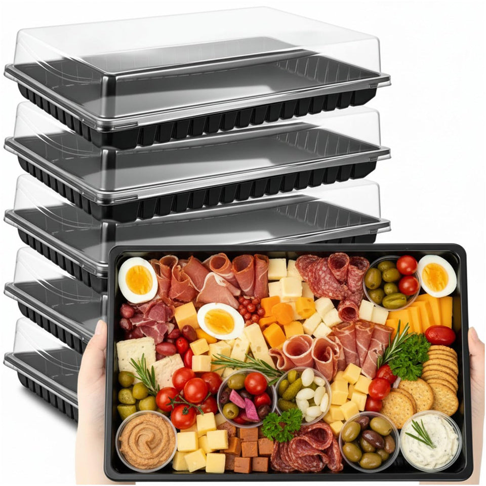 Shellwei extra-large charcuterie tray with lid, front view showing spacious display and portability