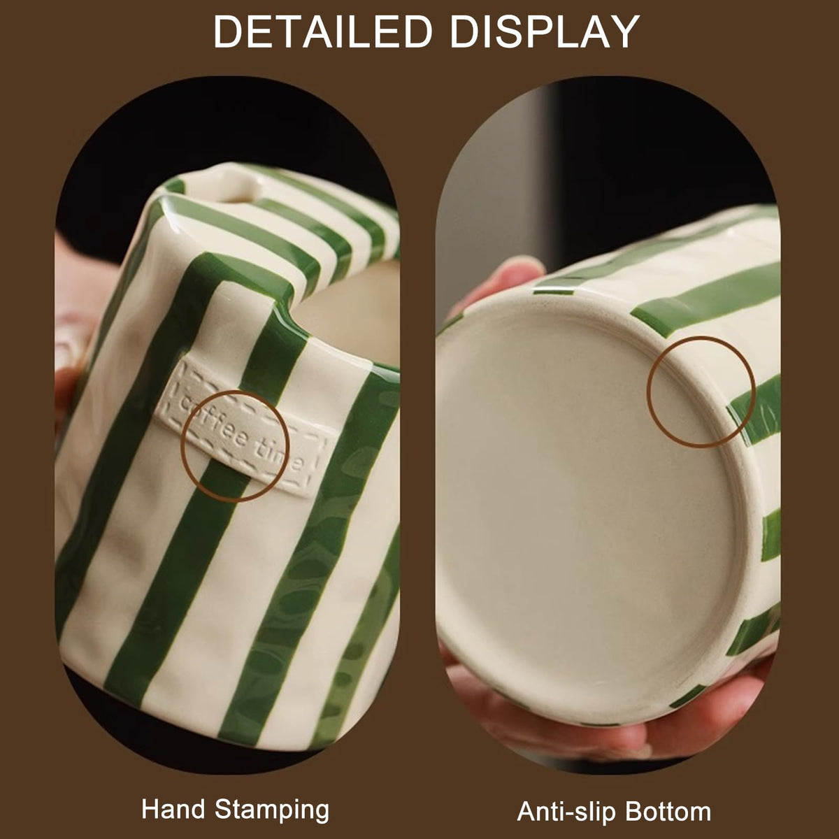 Shelprojsu retro-striped ceramic mug with sturdy heat resistance for hot or cold beverages.