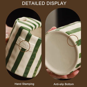 Shelprojsu retro-striped ceramic mug with sturdy heat resistance for hot or cold beverages.