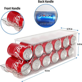 ShelfShaper Soda Can Organizer with Lids clear view in fridge for at a glance content