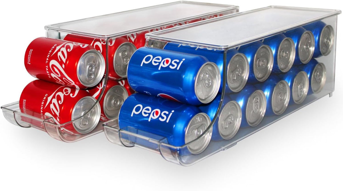 ShelfShaper Soda Can Organizer holds 12 cans per bin for organized pantry
