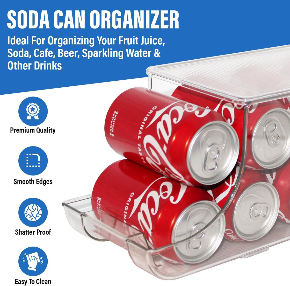 ShelfShaper Soda Can Organizer with Lids, open lid for quick access