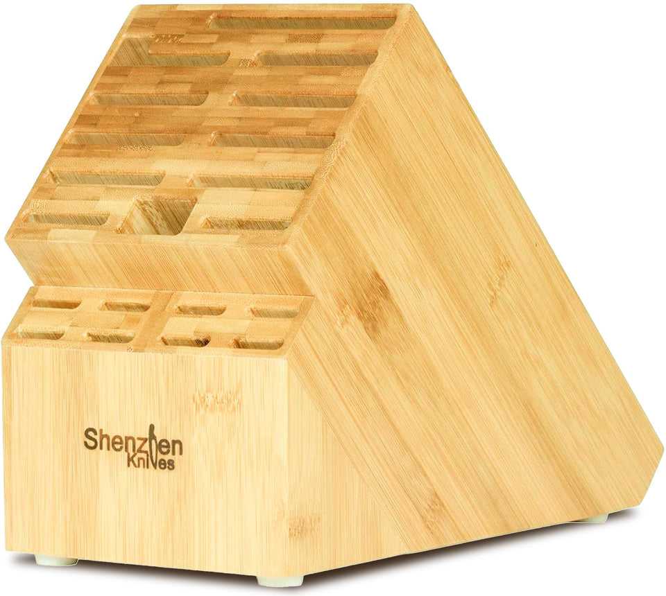 Shenzhen Knives 20-slot universal knife block in bamboo finish keeps knives organized and accessible