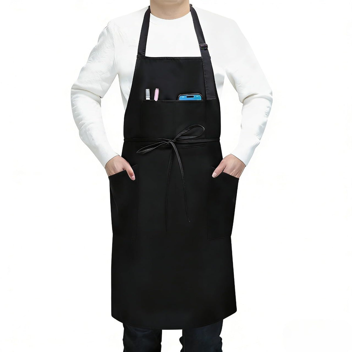 SHEOMERN 3pcs apron set for organized cooking and easy access.