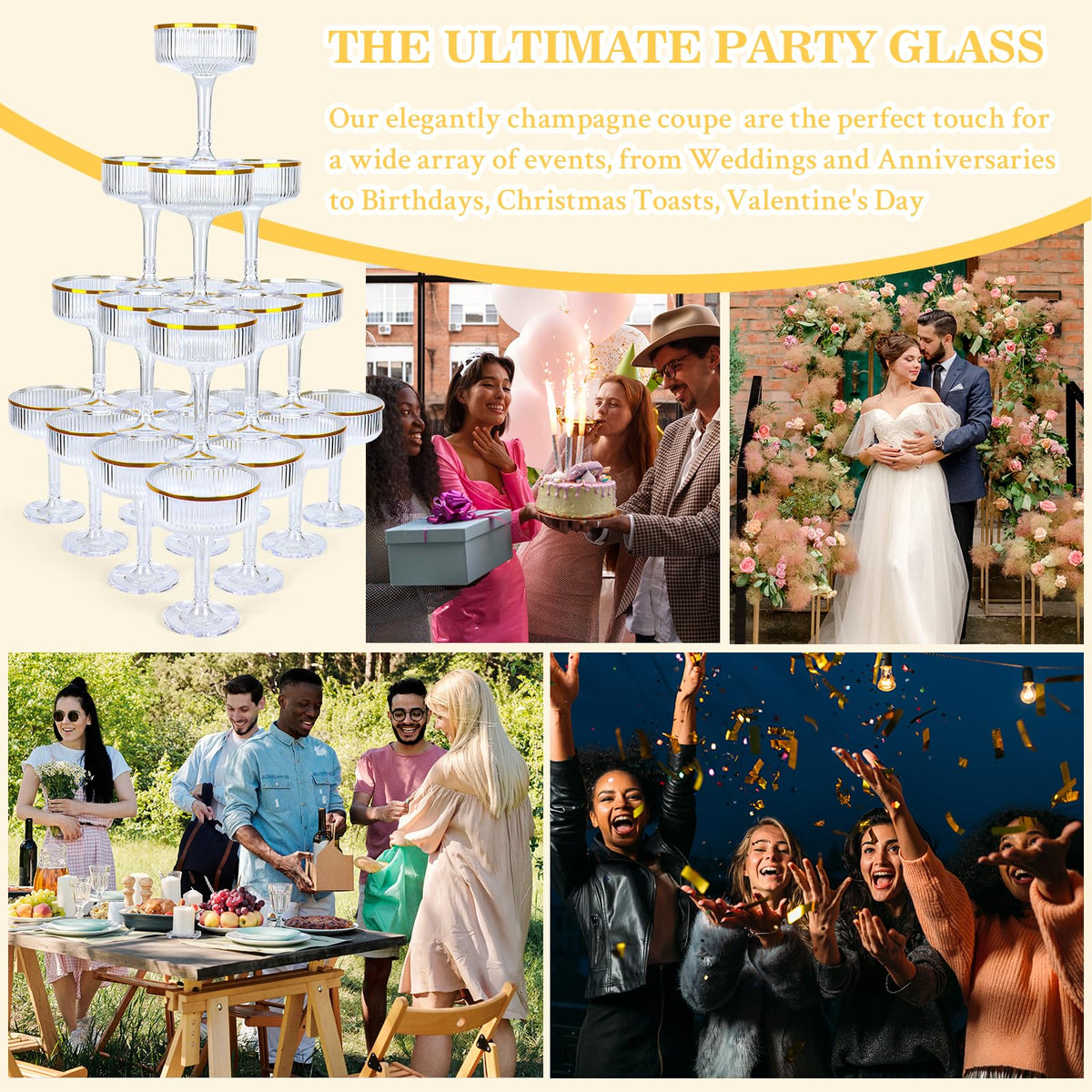 SHIQIKEJIPTY 7oz champagne coupe glasses elevate drinks while reducing breakage risk