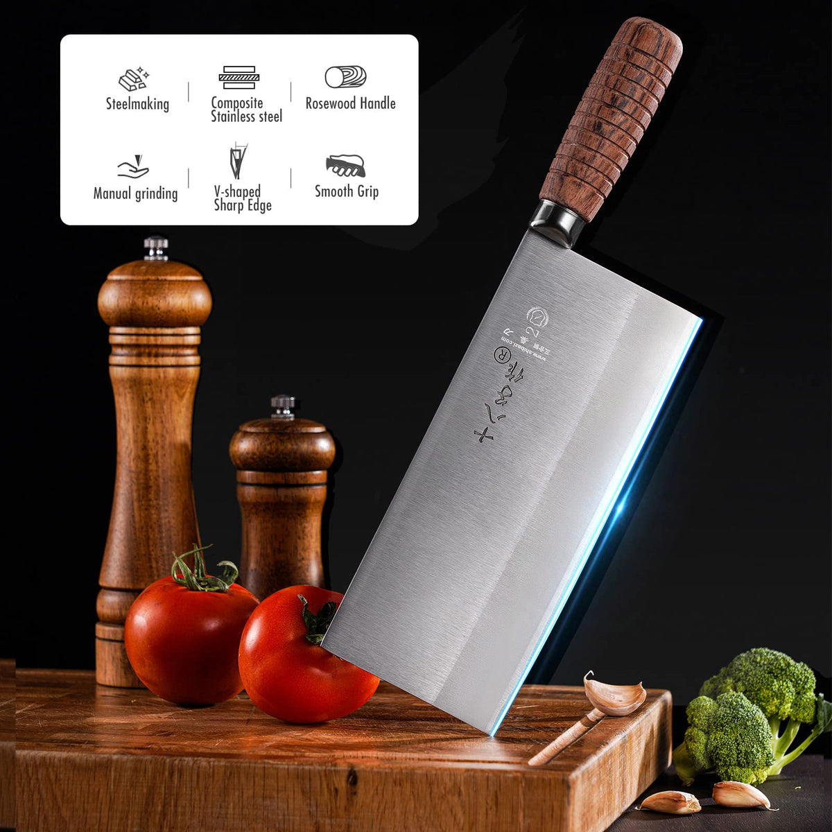 SHI BA ZI ZUO rosewood handle offers anti-slip, comfortable grip.