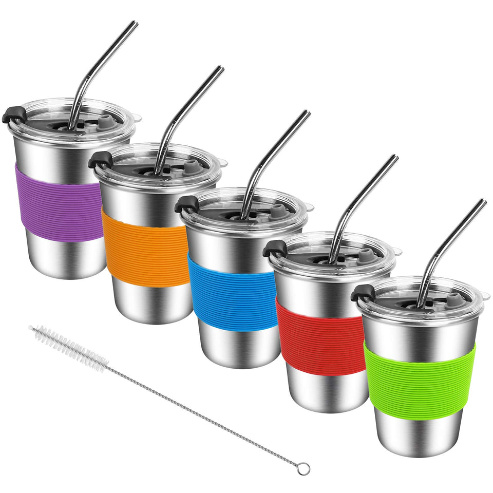ShineMe Kids stainless steel cups with lids for mess-free sipping anywhere.