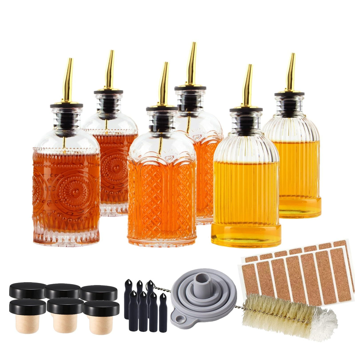 Shining Craft glass syrup bottles set of 6 with spouts for clean, precise pours