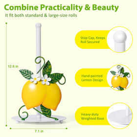 Shinlar Lemon Paper Towel Holder side view with stable weighted base for stability.