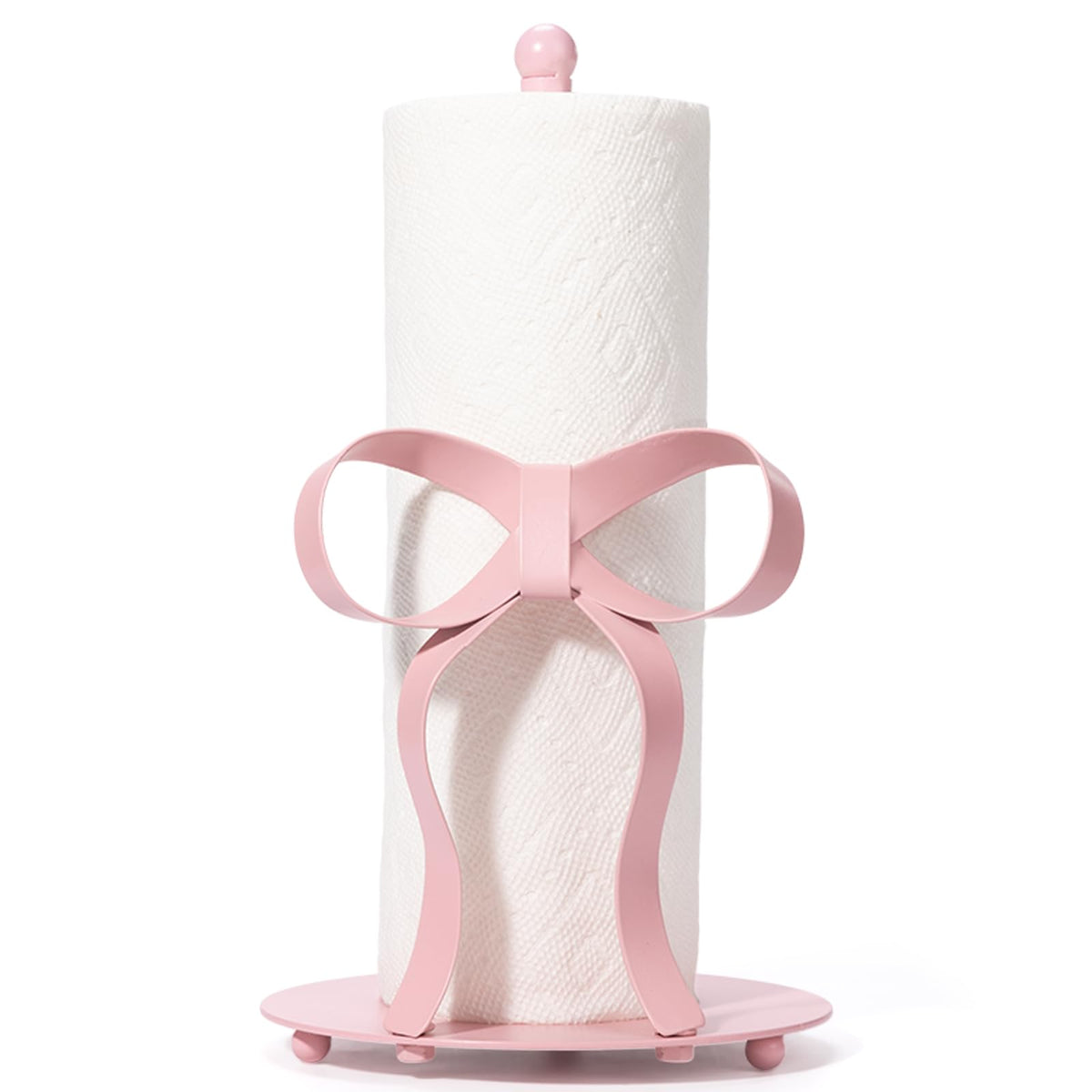 Shinlar Pink Bow Paper Towel Holder with a 3D bow design and stable countertop support.
