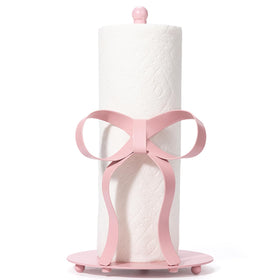 Shinlar Pink Bow Paper Towel Holder with a 3D bow design and stable countertop support.